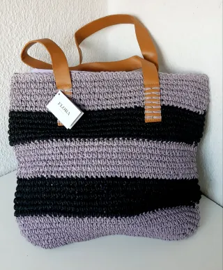 Bolsa de ráfia FLORA às riscas