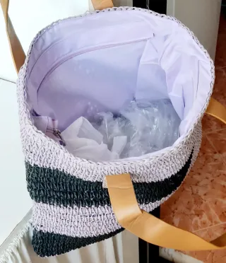 Bolsa de ráfia FLORA às riscas