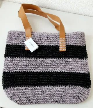 Bolsa de ráfia FLORA às riscas