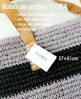 Bolsa de ráfia FLORA às riscas