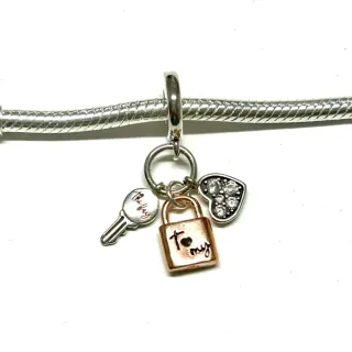 Charm Colgante Candado, Llave y Corazón