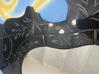 Espejo Veneciano Negro con Diseño Floral