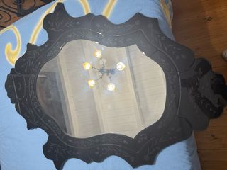 Espejo Veneciano Negro con Diseño Floral