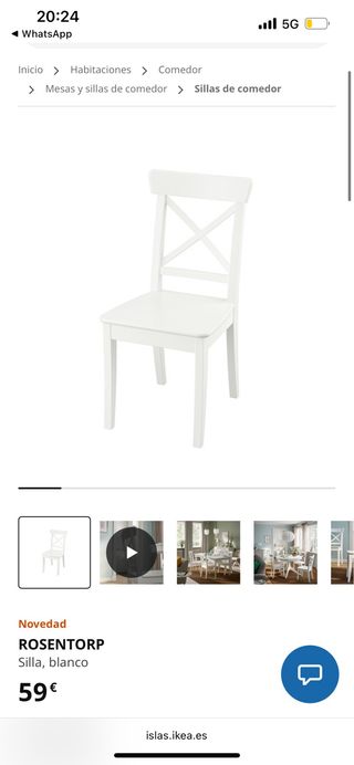 Juego de 6 sillas blancas IKEA ROSENTORP