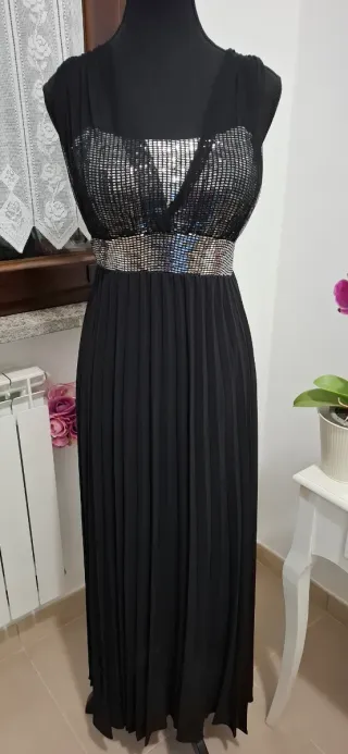 Abito lungo donna nero con paillettes