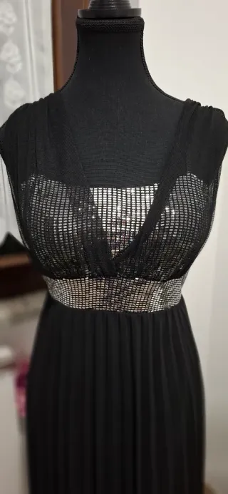 Abito lungo donna nero con paillettes