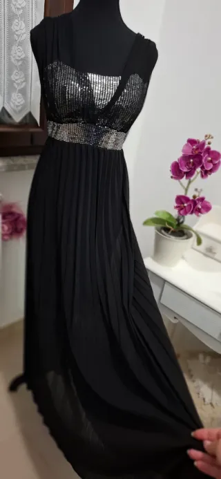 Abito lungo donna nero con paillettes