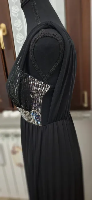 Abito lungo donna nero con paillettes