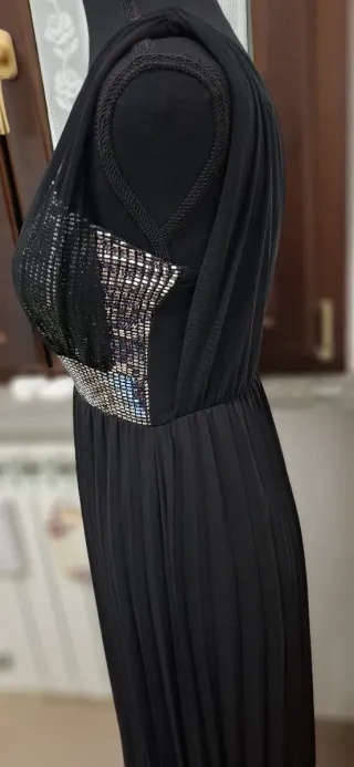 Abito lungo donna nero con paillettes