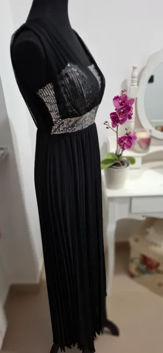 Abito lungo donna nero con paillettes