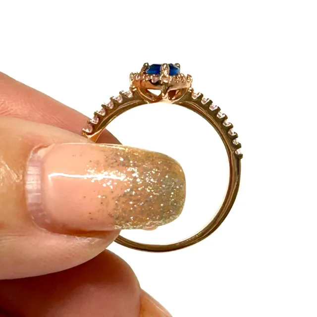 Anillo Corazón Zafiro Azul Oro Rosa