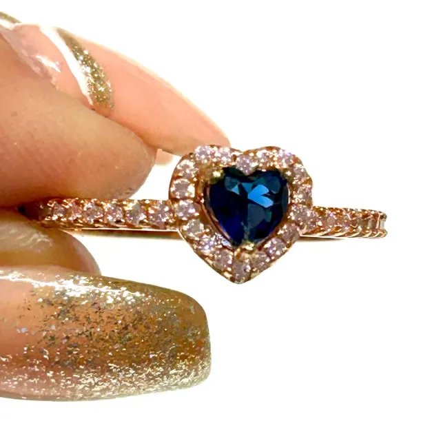Anillo Corazón Zafiro Azul Oro Rosa