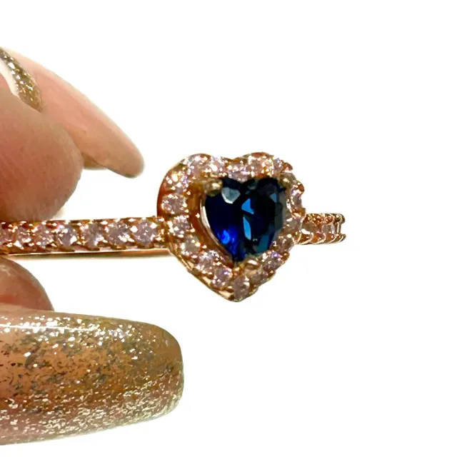 Anillo Corazón Zafiro Azul Oro Rosa