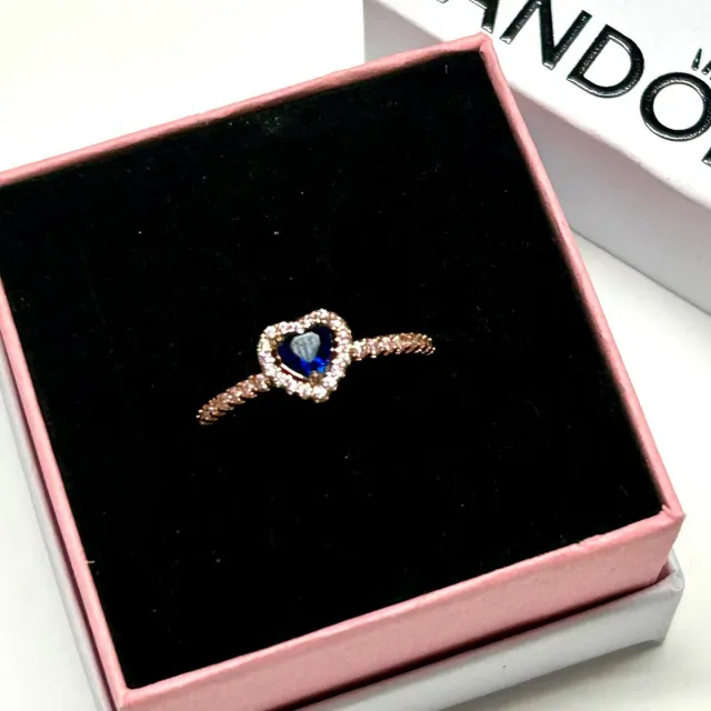 Anillo Corazón Zafiro Azul Oro Rosa