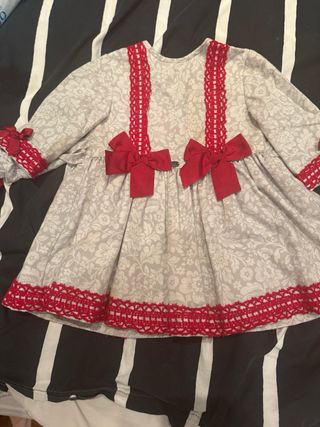 Vestido niña floral rojo y gris
