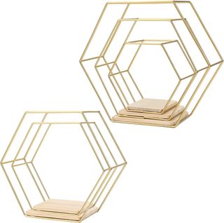 Set di cinque scaffali esagonali dorati