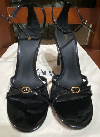 Sandalias Zara Tacón Negro Talla 40