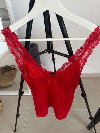 Vestido pijama sexy rojo encaje