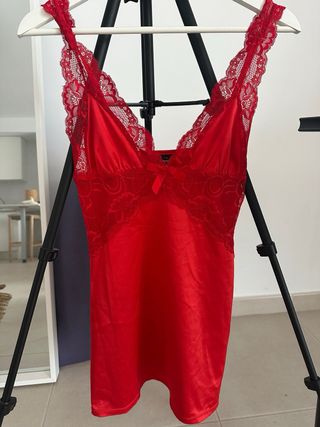 Vestido pijama sexy rojo encaje