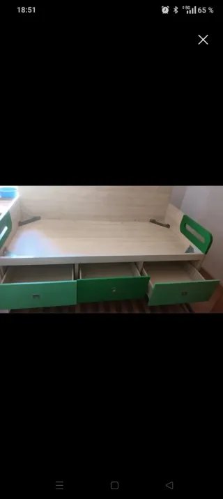 Cama nido 90 verde y beige con cajones 120x200x90
