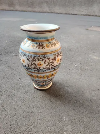 Vaso Ceramica Decorato Blu e Multicolore