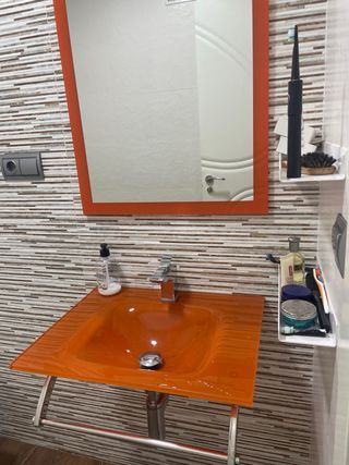 Lavabo y Espejo Baño Cristal Naranja