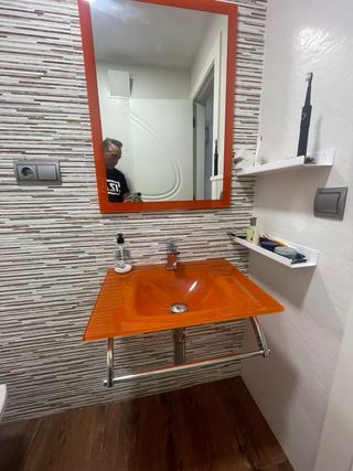Lavabo y Espejo Baño Cristal Naranja