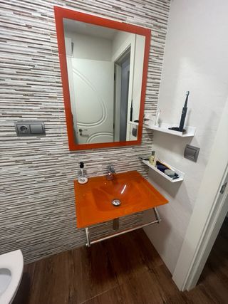 Lavabo y Espejo Baño Cristal Naranja
