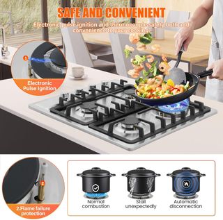 Piano cottura a gas 4 fuochi in acciaio