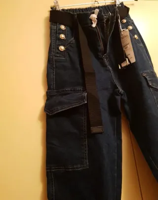 Pantalón cargo vaquero azul marino T.XS