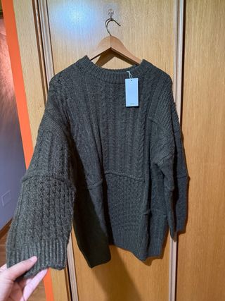 Jersey punto trenzado verde talla m