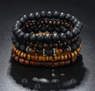 Set 8 Bracciali Uomo Legno Pietre Naturali
