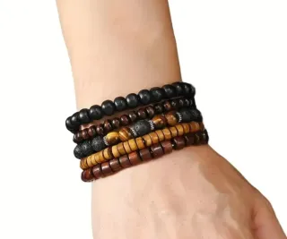 Set 8 Bracciali Uomo Legno Pietre Naturali