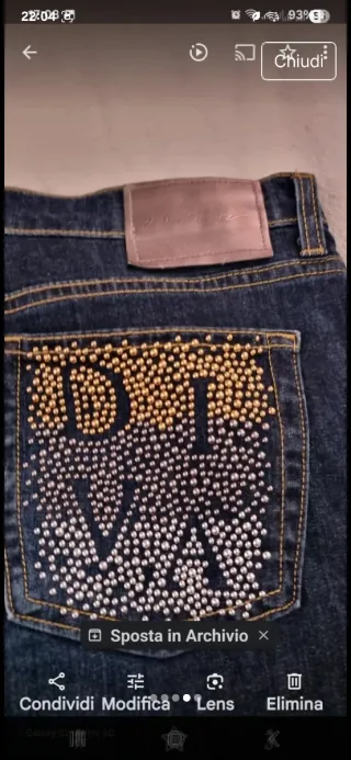 Jeans elasticizzati blu con strass