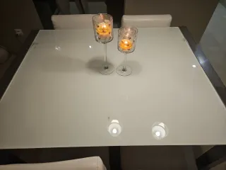 Set da pranzo in alluminio e vetro con 3 sedie