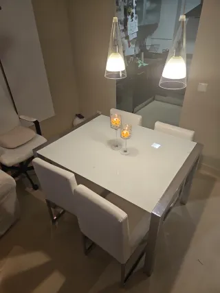 Set da pranzo in alluminio e vetro con 3 sedie