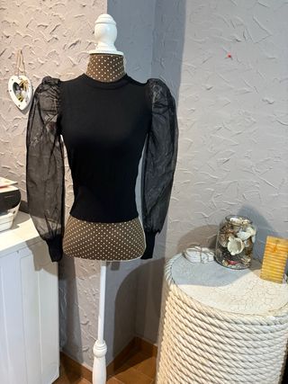 Blusa manga abullonada transparente