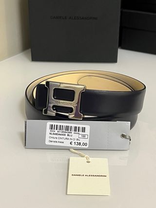 Cintura Daniele Alessandrini Pelle Blu Argento