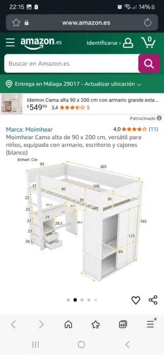 Cama alta Moimhear blanca