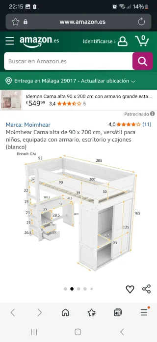 Cama alta Moimhear blanca