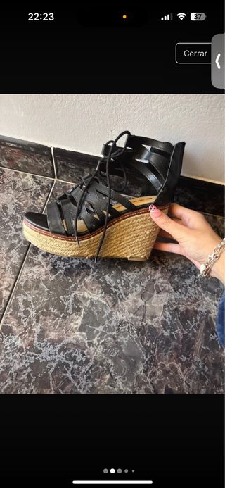 Cuñas esparto negras y beige