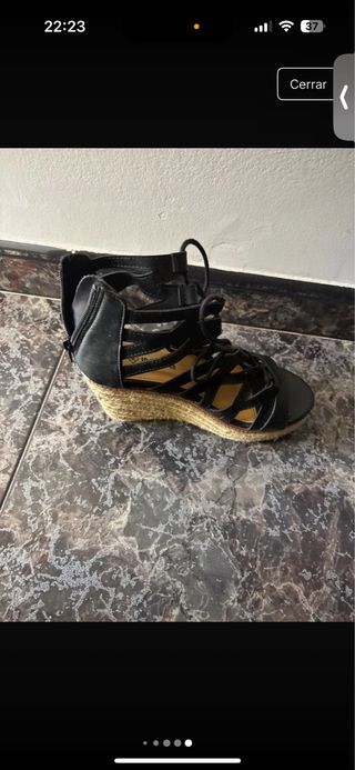 Cuñas esparto negras y beige