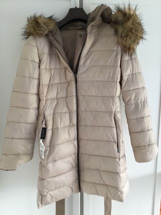 Anorak beige mujer reversible ,  capucha y pelo
