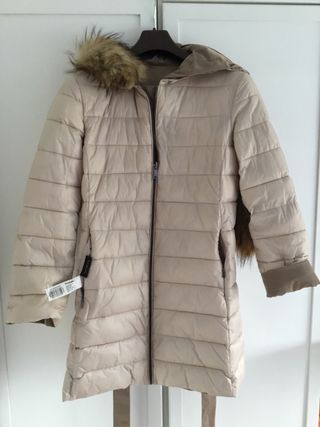 Anorak beige mujer reversible ,  capucha y pelo