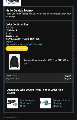 Felpa Lacoste M Nera