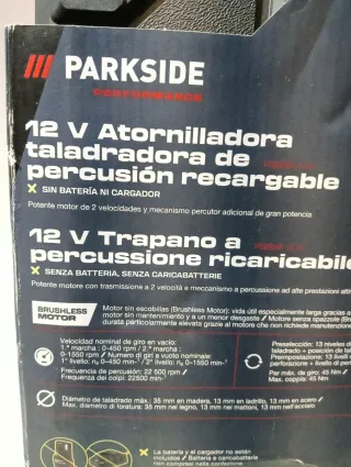 Percusión Taladro 12V PARKSIDE + 2 Baterías