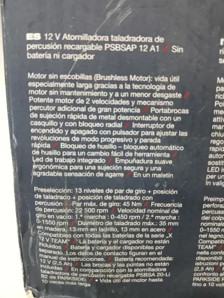Percusión Taladro 12V PARKSIDE + 2 Baterías