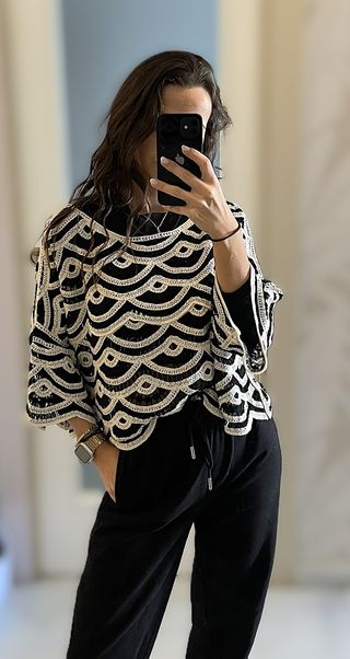 Jersey Crochet March Studio Beige/Negro Talla Únic