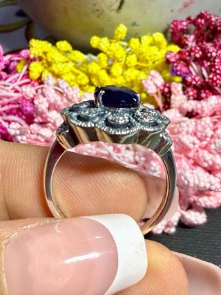 Lujo! Anillo Plata 925 Zafiro Real Azul