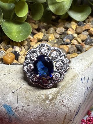 Lujo! Anillo Plata 925 Zafiro Real Azul